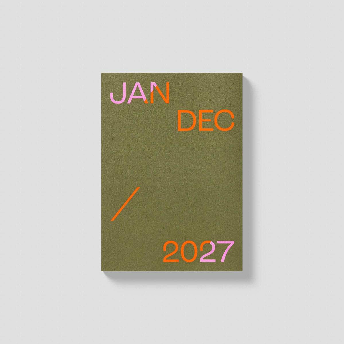 Olive green 2027 planner by mishmash featuring a time-block layout, open to show weekly planning pages and calendar sections.