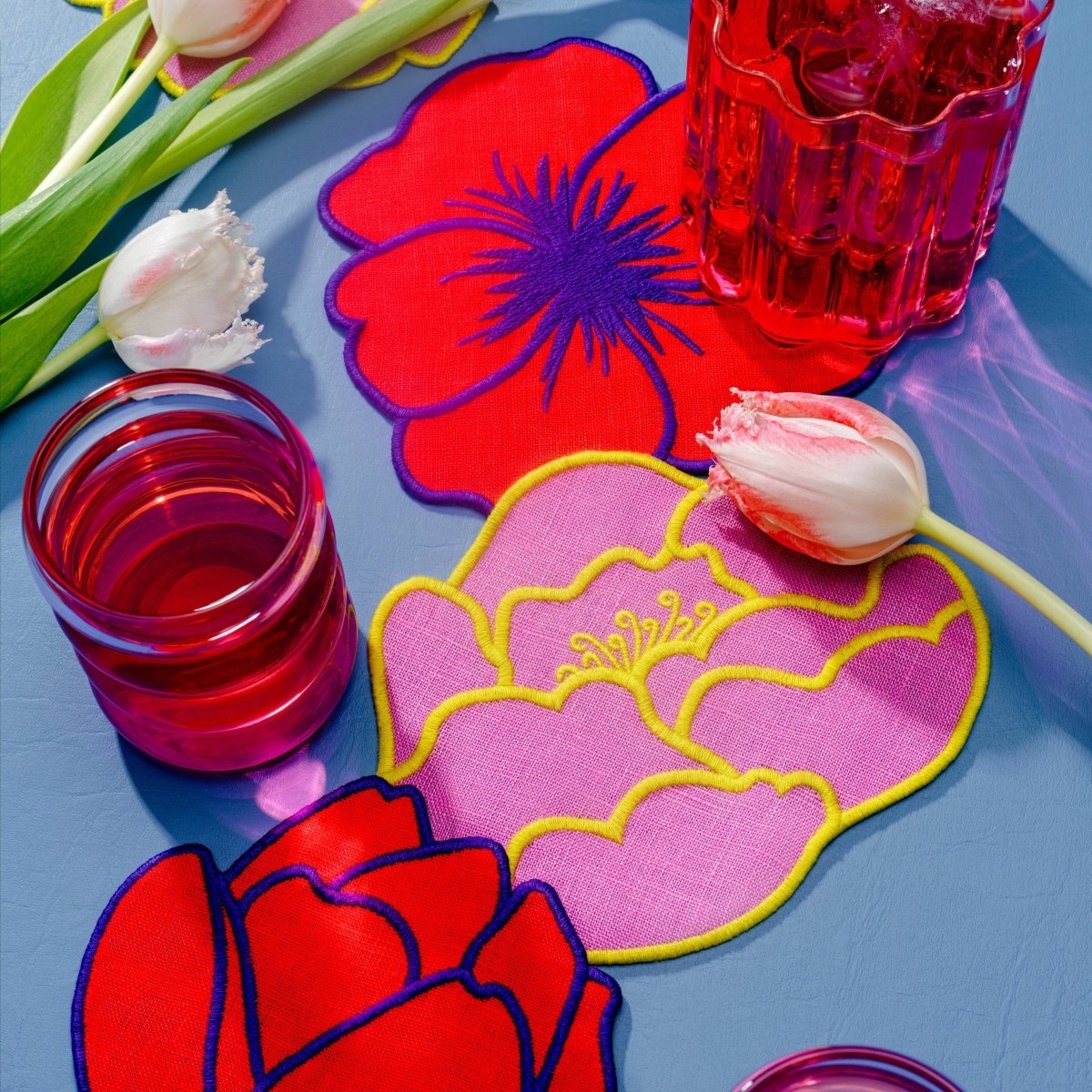 Cocktailservietten mit Blumenmotiv – 4er-Set