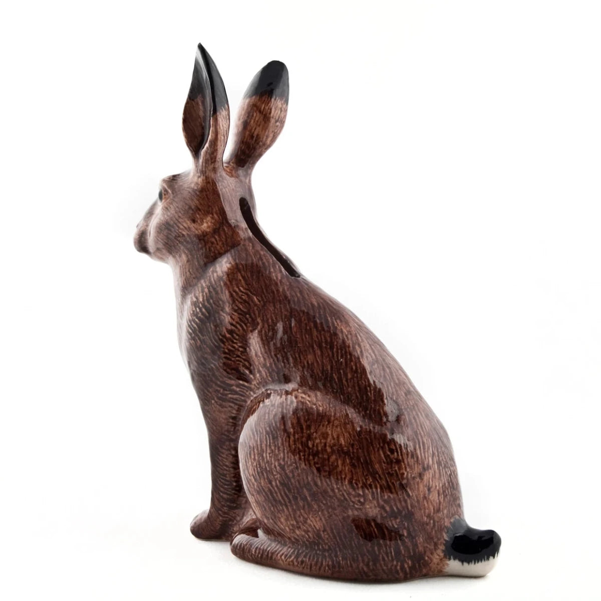 Quail Ceramics Hare Money Box featuring a cute hare design and a slot for coins, made of ceramic with a glossy finish.