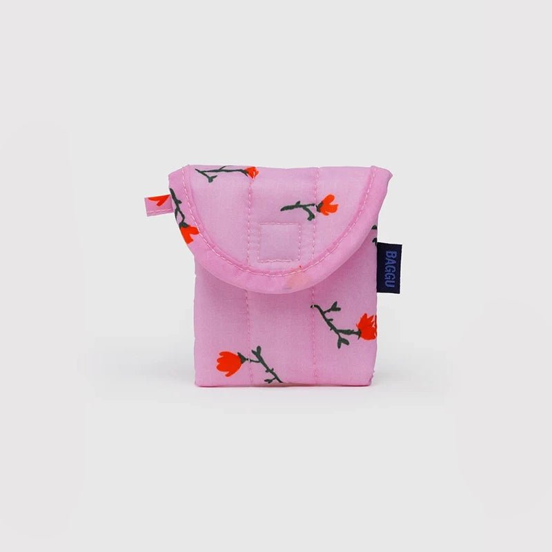 Baggu Puffy Earbuds Case with painted wildflower design, soft puffy texture, and compact size for storing earbuds.