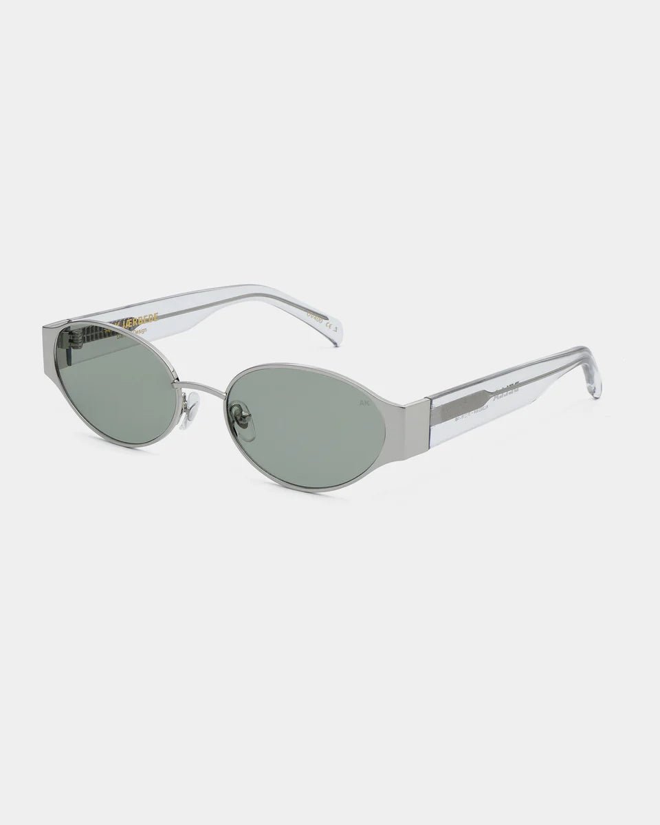Silver crystal Bella sunglasses by A. Kjaerbede with sleek frame and stylish design, shown in a close-up image.