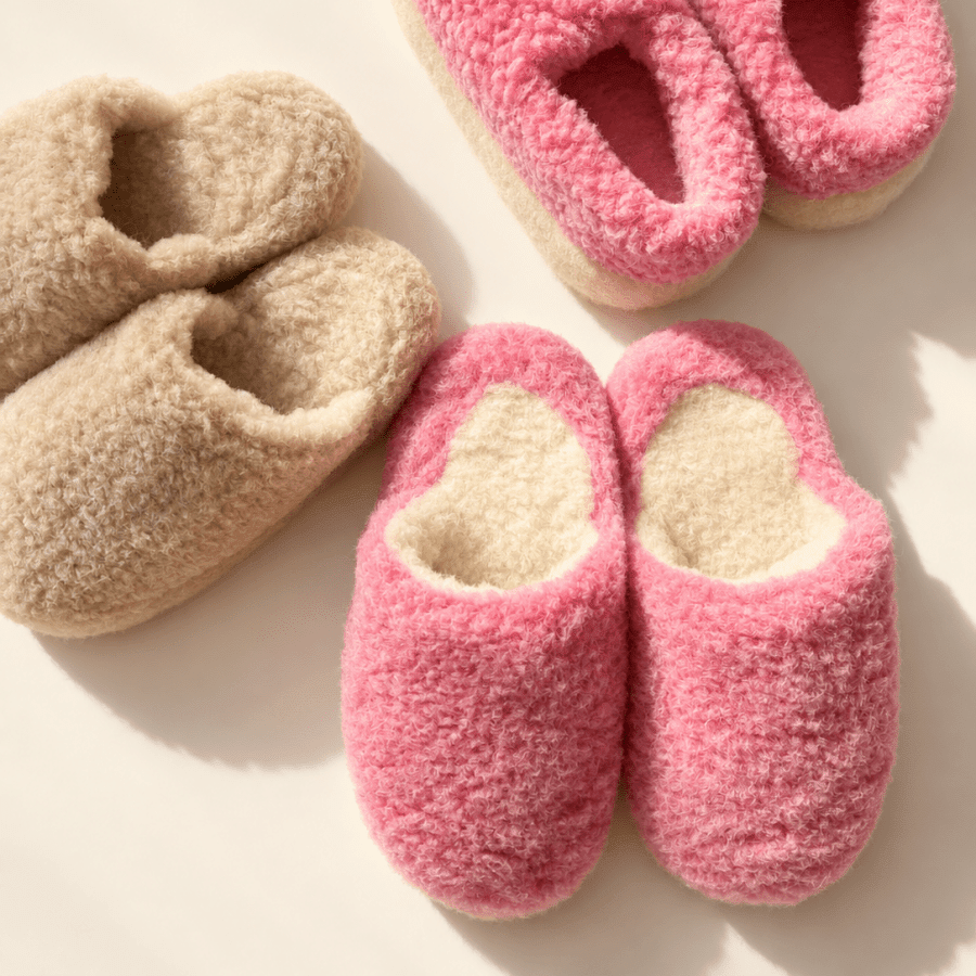 Unisex Backless Wool Slippers - Pink & Natural