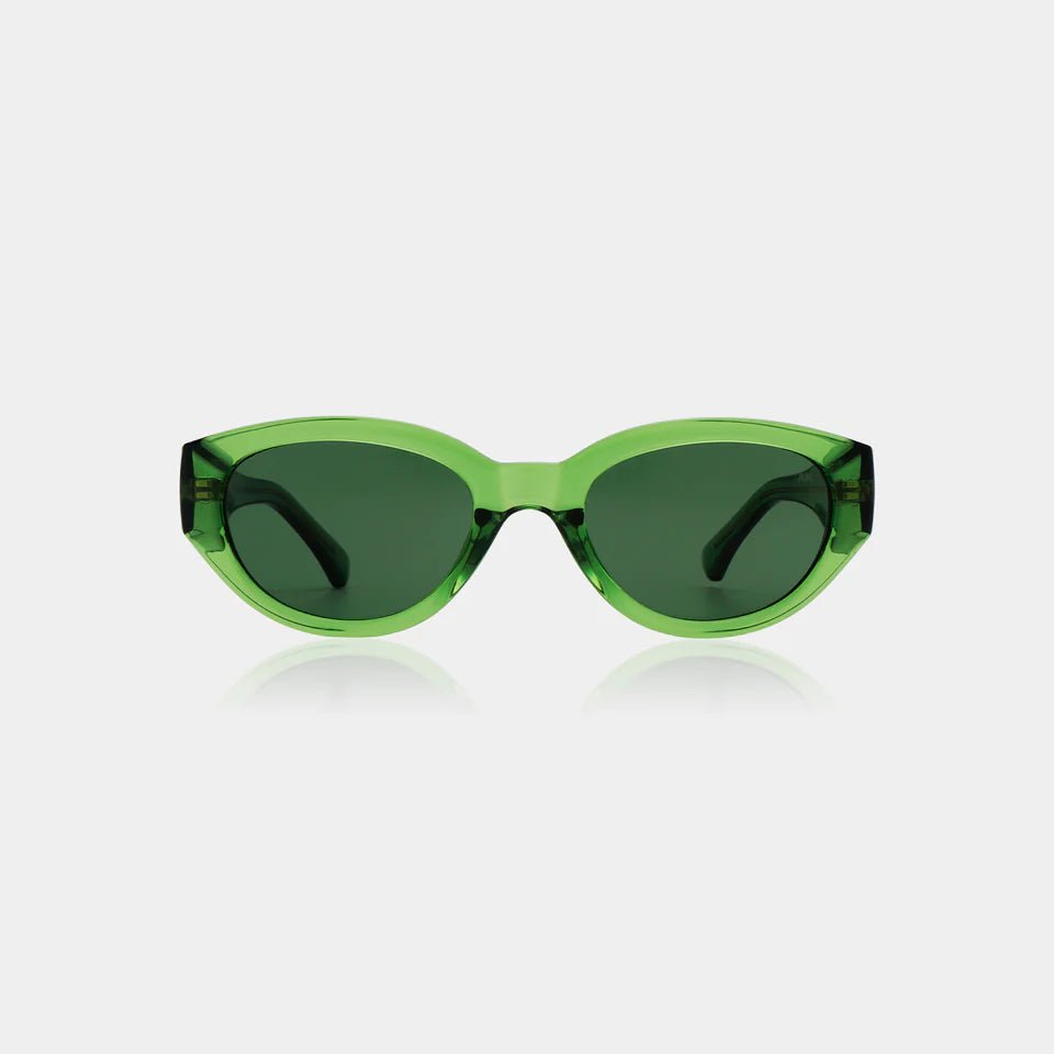 A. Kjaerbede Winnie sunglasses with large round black frames and dark tinted lenses, stylish and protective eyewear.
