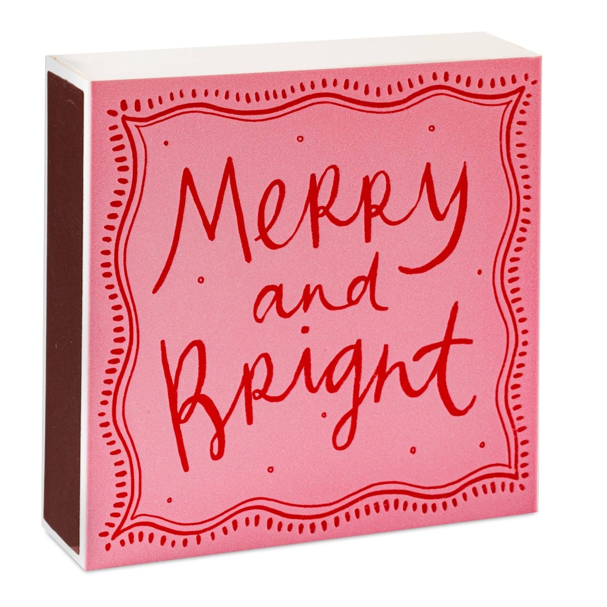 Square box of Merry & Bright Christmas safety matches by Archivist Gallery Europe, featuring festive holiday-themed design.
