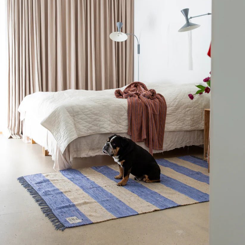 Colorful Chindi Rug by Bongusta, 60cm x 120cm, showcasing woven textile with vibrant patterns and textured design.