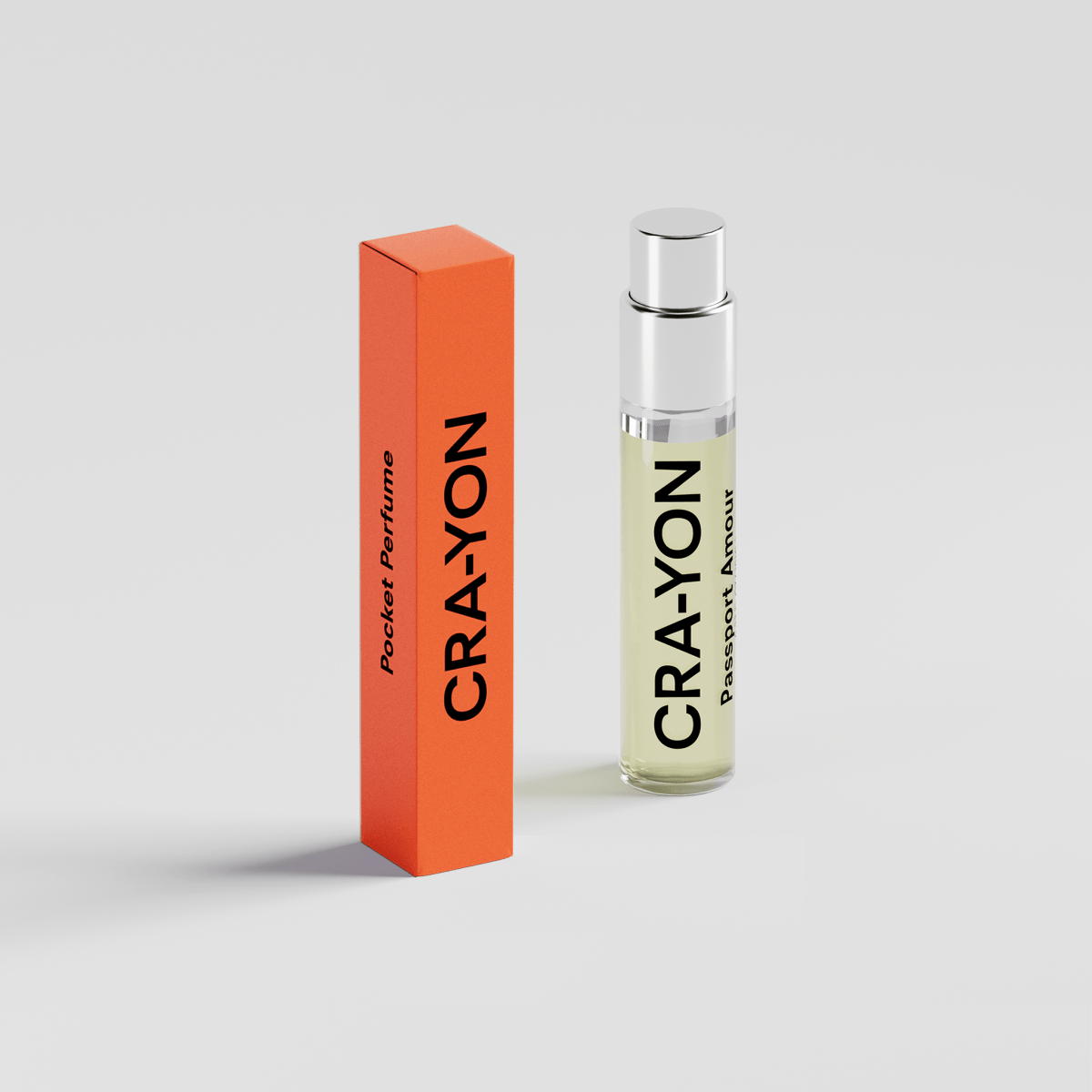 CRA-YON Passport Amour Eau de Parfum 10ml, elegant perfume bottle with floral and oriental notes in a sleek design