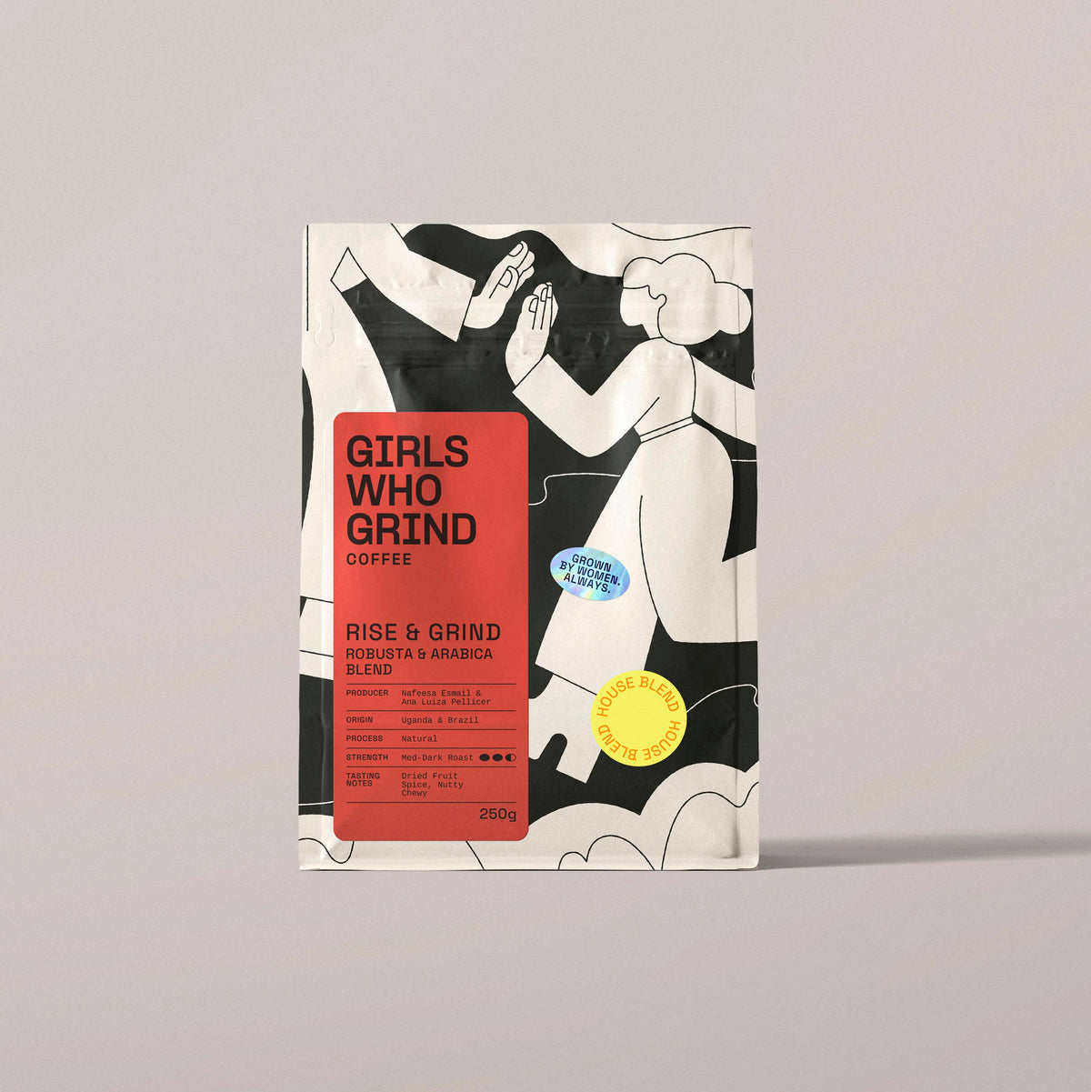 Coffee Beans, Rise & Grind, Robusta/Arabica Blend: Wholebean / 250g