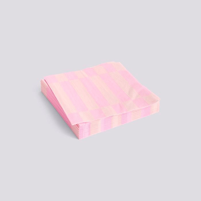Set of 20 HAY Lunch Napkins with modern design, neatly stacked, featuring clean lines and subtle patterns, ideal for casual dining.