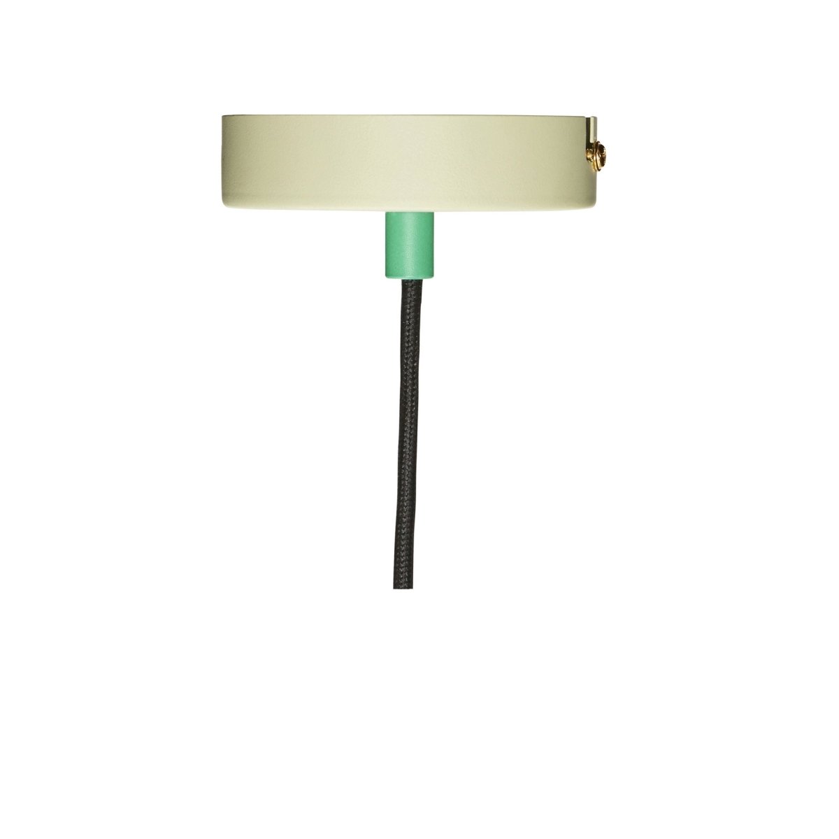 Green Hübsch Crayon pendant light hanging from the ceiling, modern lighting fixture with a sleek, colorful design.
