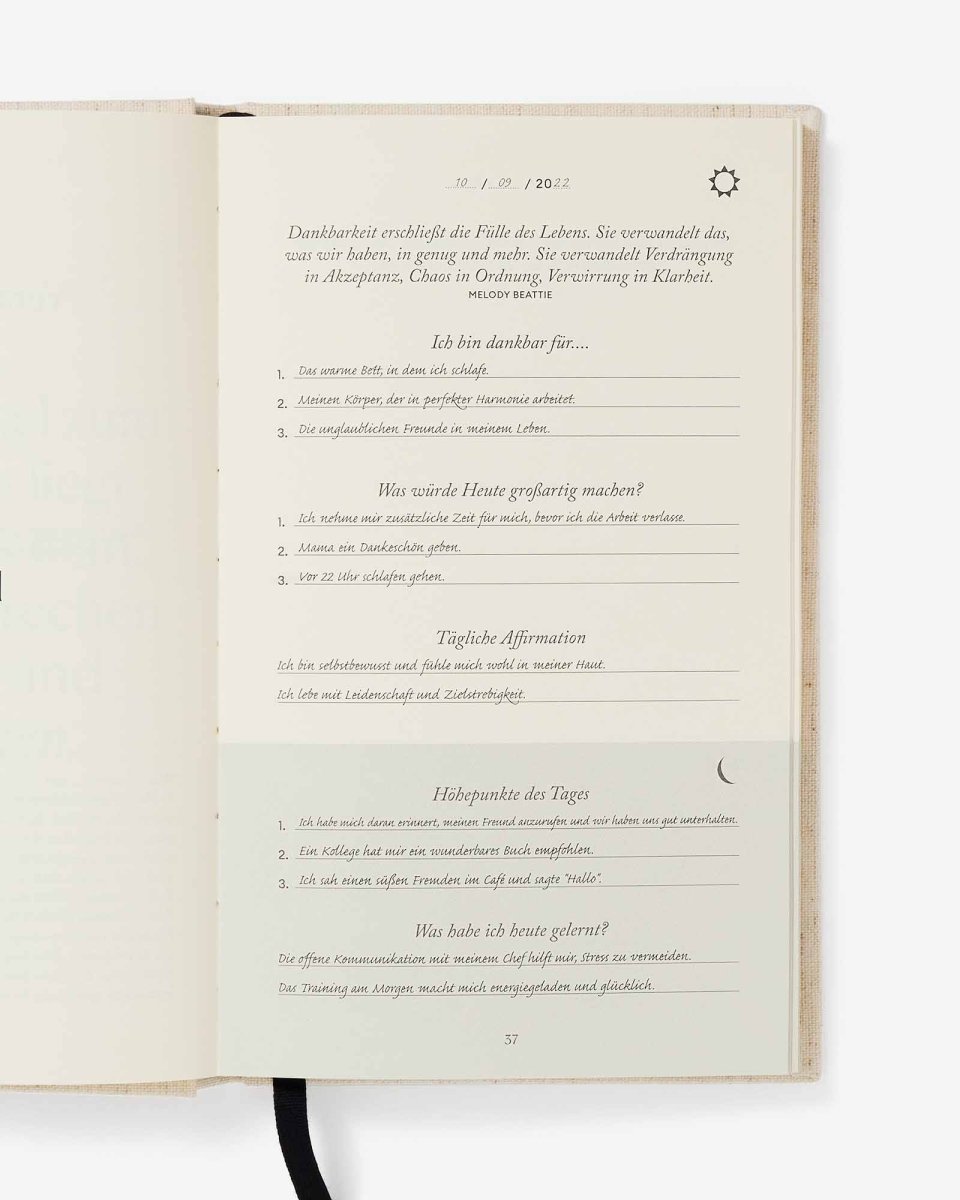 Deutsch The Five Minute Journal - Tägliche geführte Dankbarkeit
