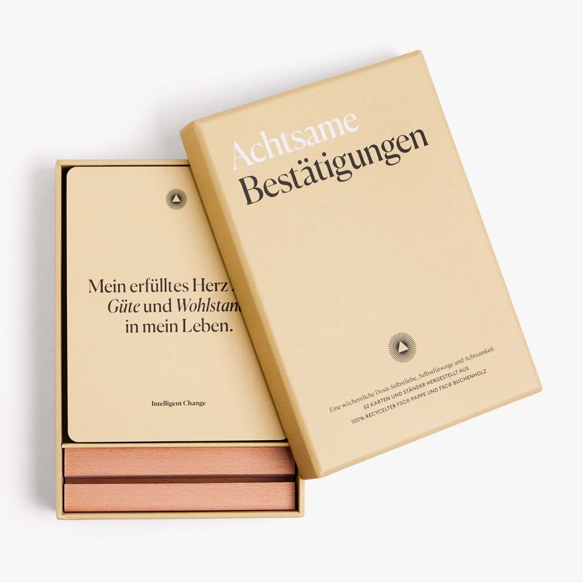 German edition mindful affirmations display cards by Intelligent Change, featuring motivational quotes on colorful cards.