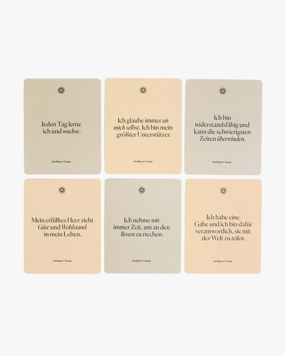 German edition Mindful Affirmations display cards by Intelligent Change, featuring positive affirmation messages on elegant cards.