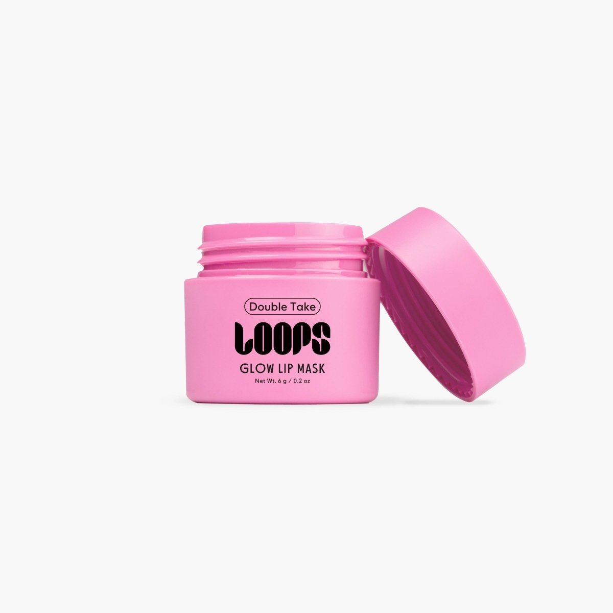 LOOPS Double Take Mini Lip Mask in a small jar, showing a smooth, hydrating lip treatment with a clear, glossy finish.