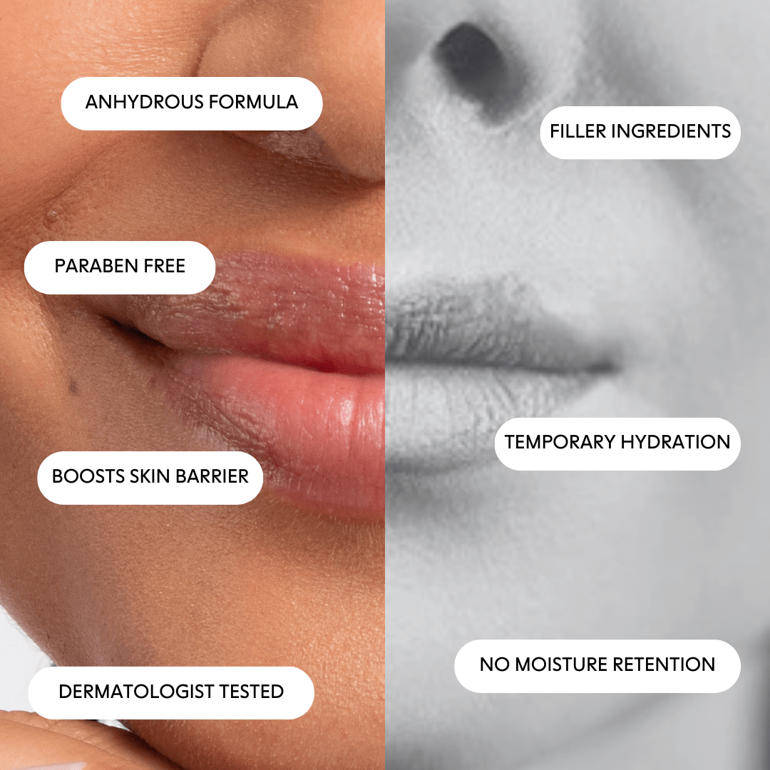 LOOPS Double Take Mini Lip Mask applied to lips, showcasing its hydrating formula and compact packaging for smooth, nourished lips.