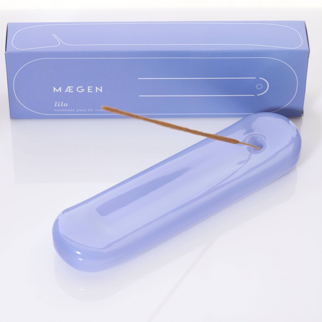 Milky blue Lilo incense holder by MÆGEN with a smooth, modern design perfect for holding incense sticks.