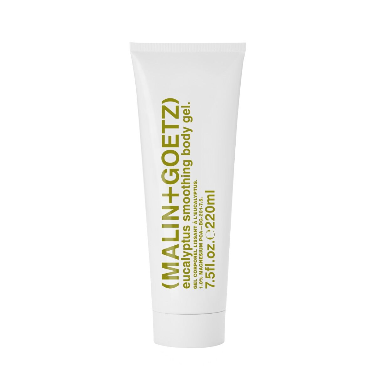 Malin+Goetz Eucalyptus Smoothing Body Gel 220ml, clear gel with eucalyptus aroma, smooths and hydrates skin.