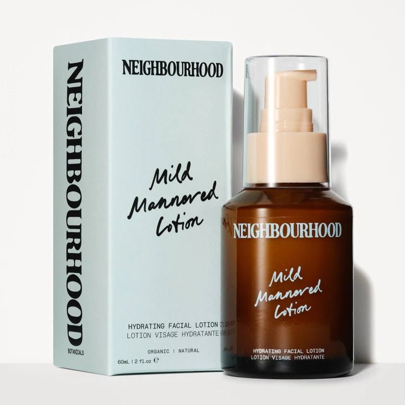 Hallesches Haus Mum's Morning to Midnight Skincare Gift Set featuring Neighbourhood Botanicals Mild Mannered Hydrating Facial Lotion in 60ml bottle.
