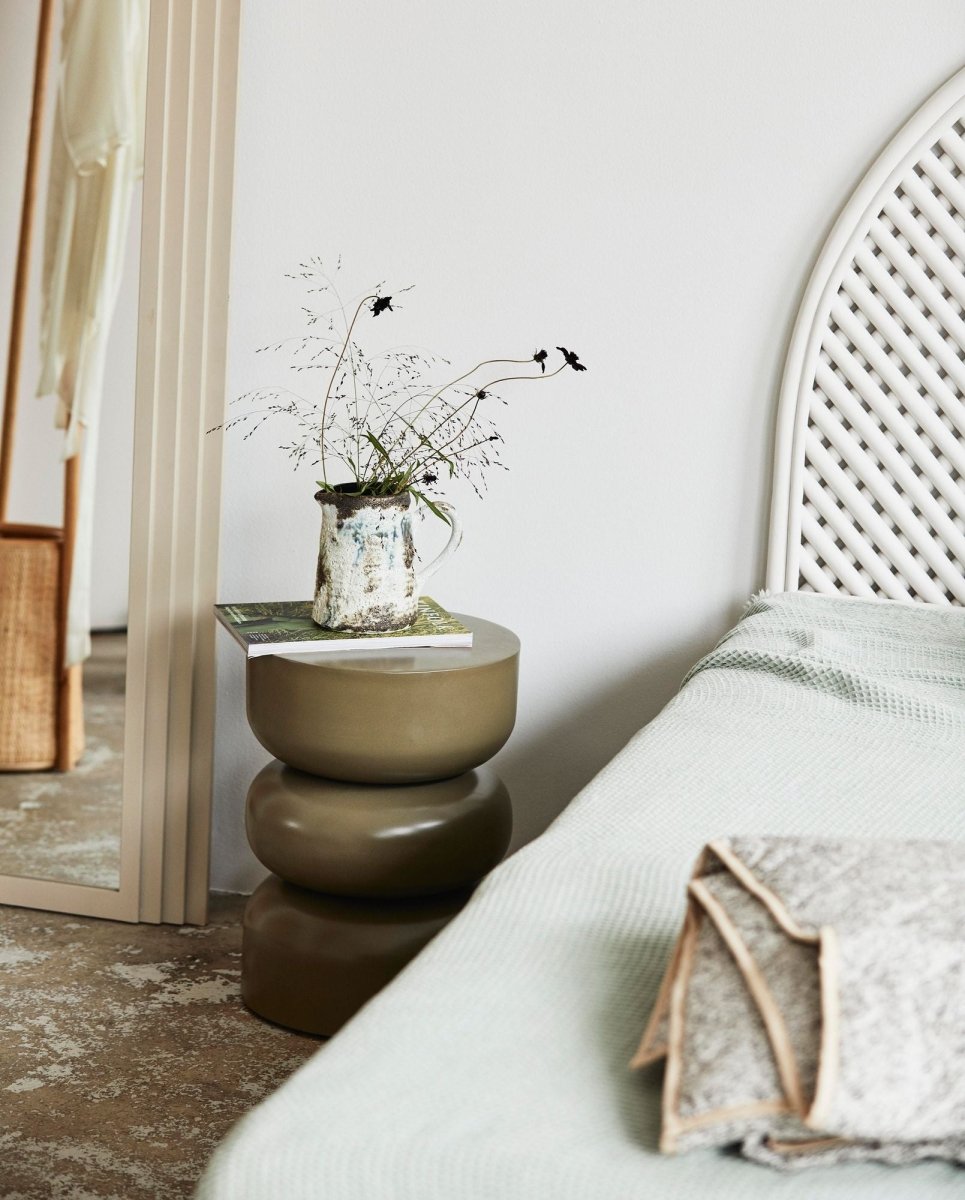 Dark green ALMA side table by Nordal A/S, showcasing a sleek modern furniture piece with clean lines and sturdy design.