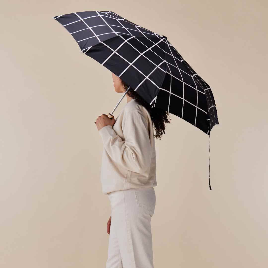 Black Grid Pattern Eco-Friendly Duck Handle Umbrella