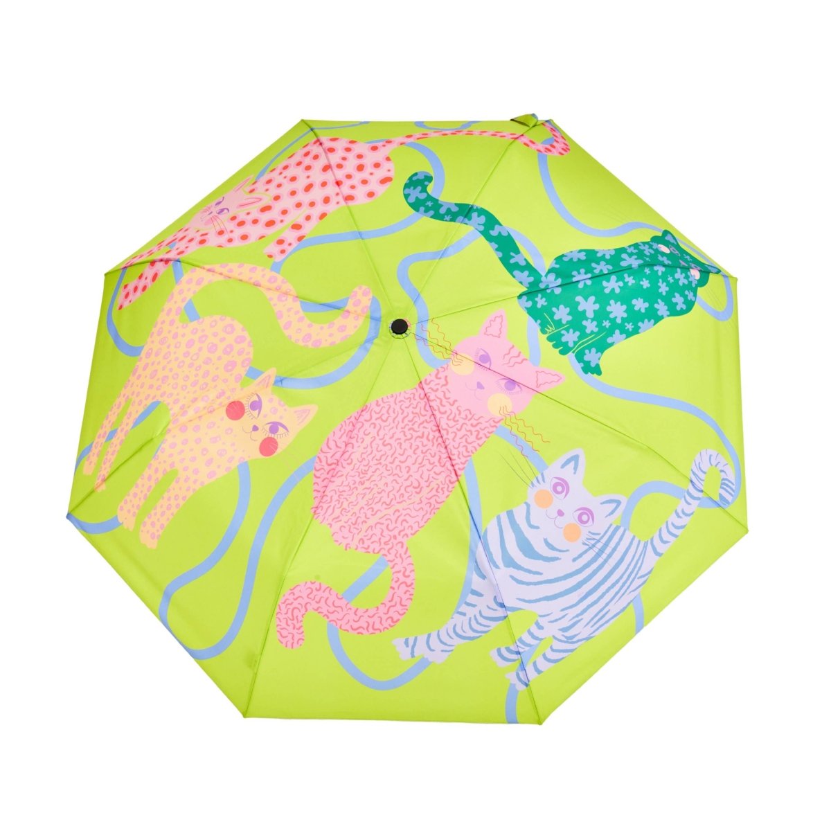 Blue Ice Arty Cats Duck Umbrella by Original Duckhead EU, featuring colorful cat illustrations and a compact, foldable design.