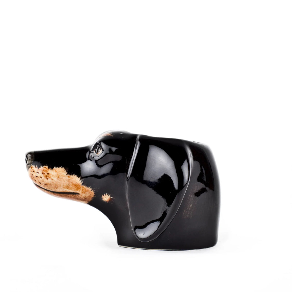 Quail Ceramics Dachshund Face Egg Cup in kitchen, featuring a cute dachshund dog face design perfect for breakfast.