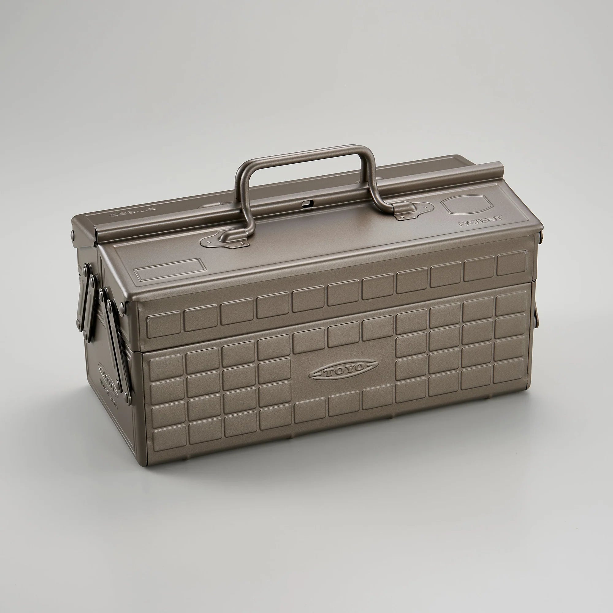 Robinson Two Tier Toolbox ST-350 in titanium, showing sturdy metal construction with multiple compartments and handles.