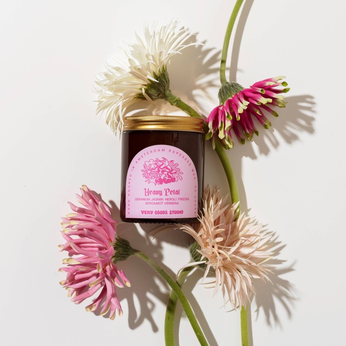 HEAVY PETAL Rapswachskerze / 170 ml / 45-50 Stunden Braunes Glasgefäß