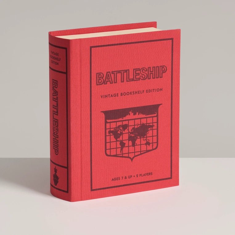 Vintage Battleship game from WS Game Company, featuring a classic bookshelf-style design with colorful game pieces and grid layout.