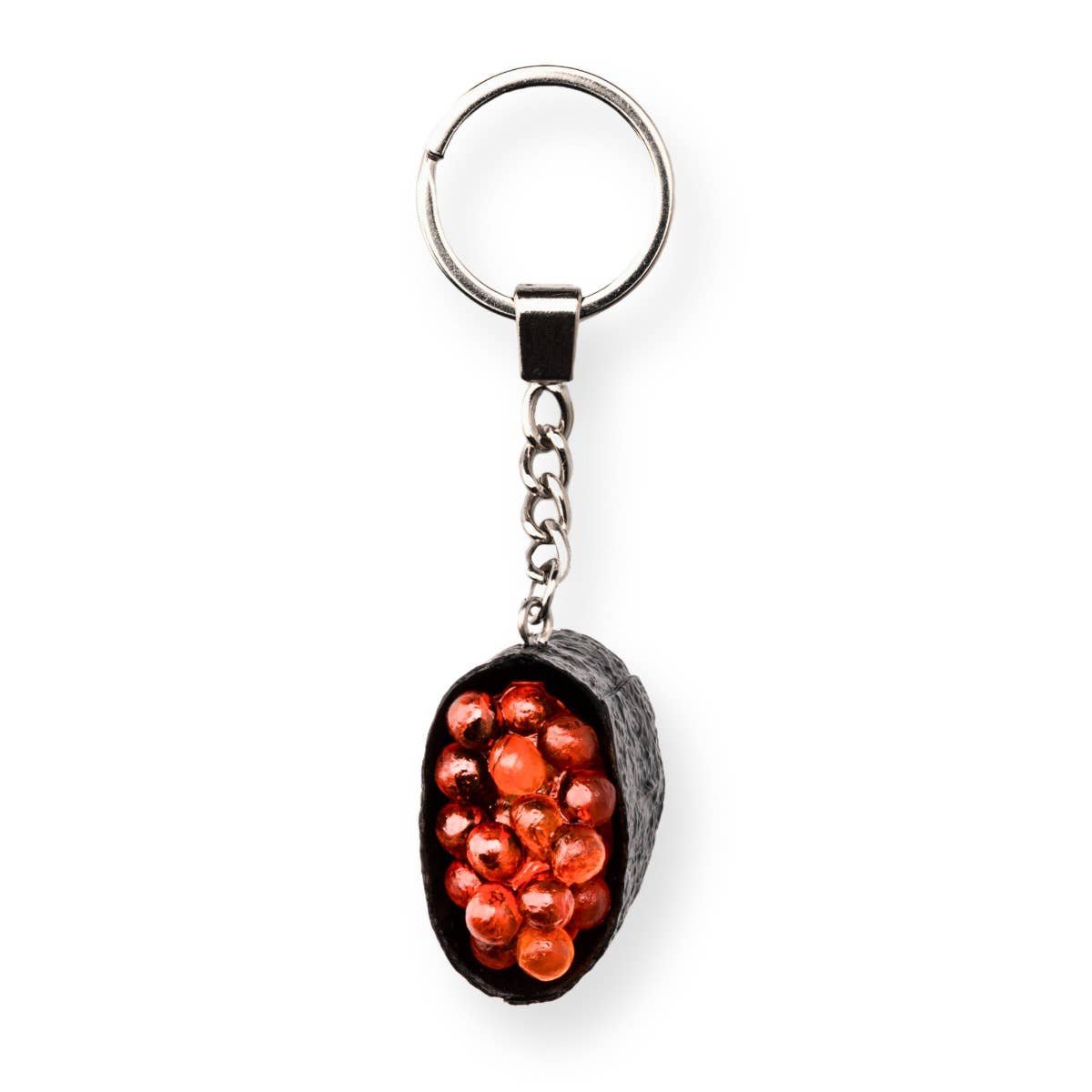 Yumazing Ikura Sushi keychain featuring realistic orange salmon roe on white rice, attached to a metal keyring.