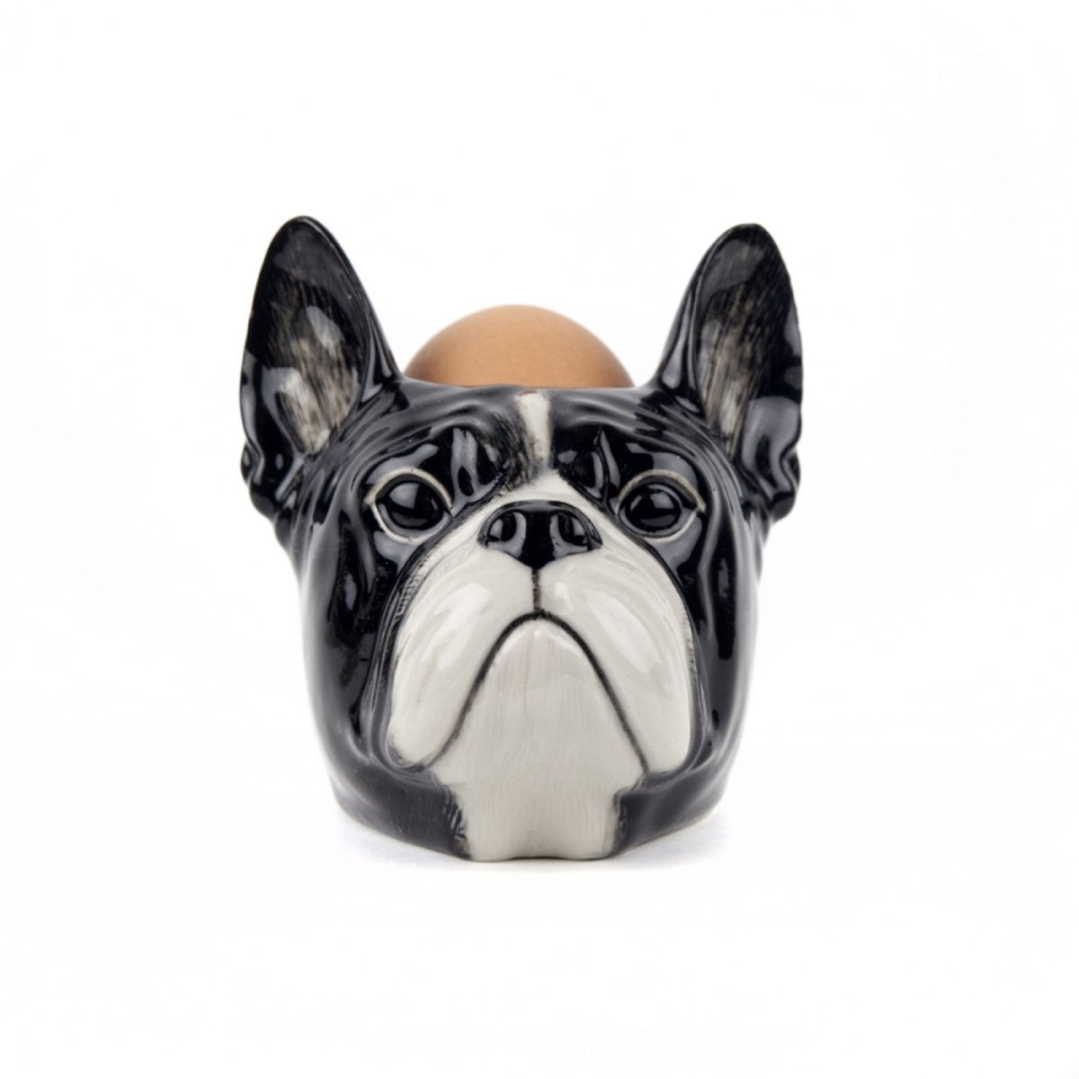 French Bulldog face egg cup from Quail Ceramics, kitchen accessory with detailed dog face design for breakfast.