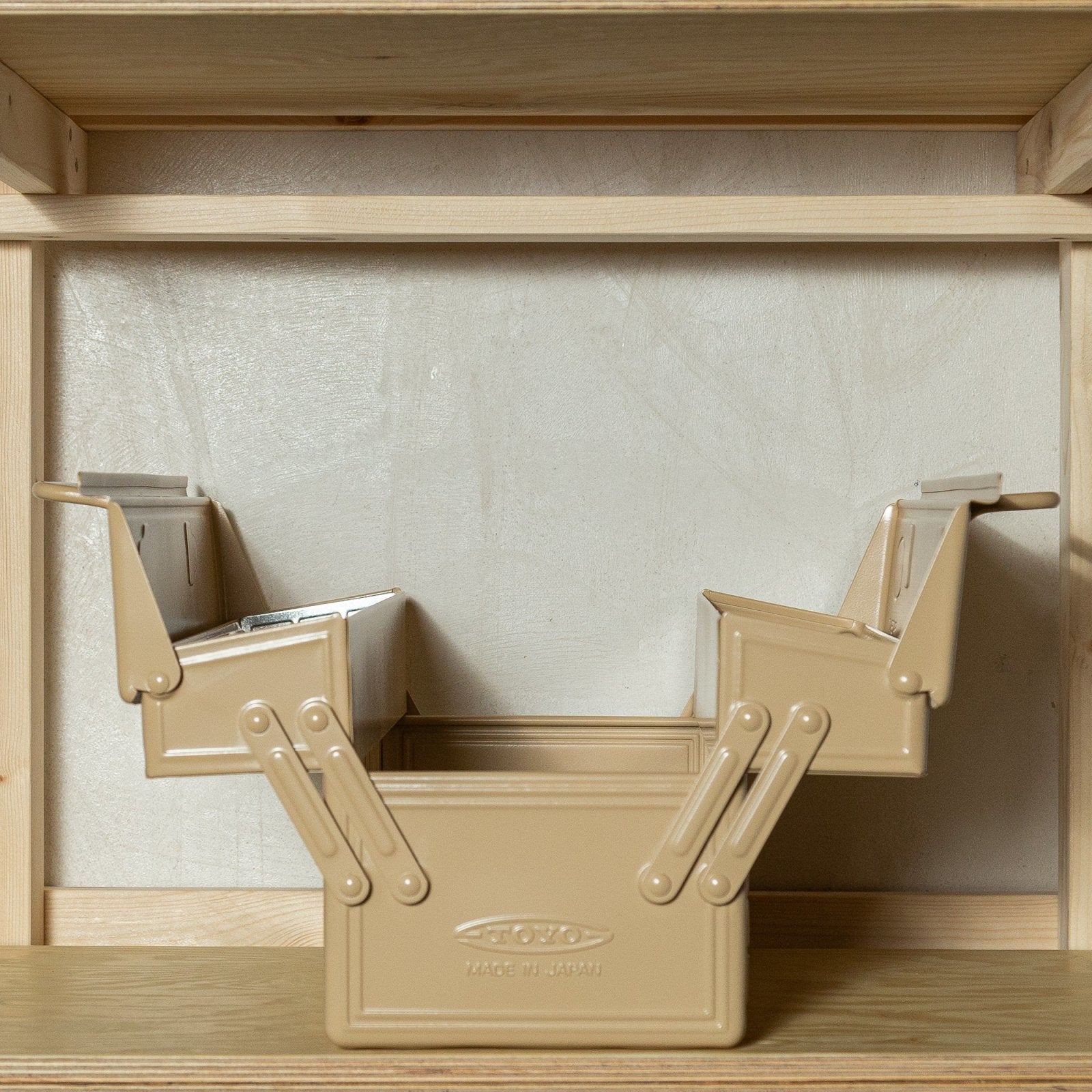 Robinson Two Tier Toolbox ST-350 in beige with multiple compartments for organizing tools, shown open with tools inside.