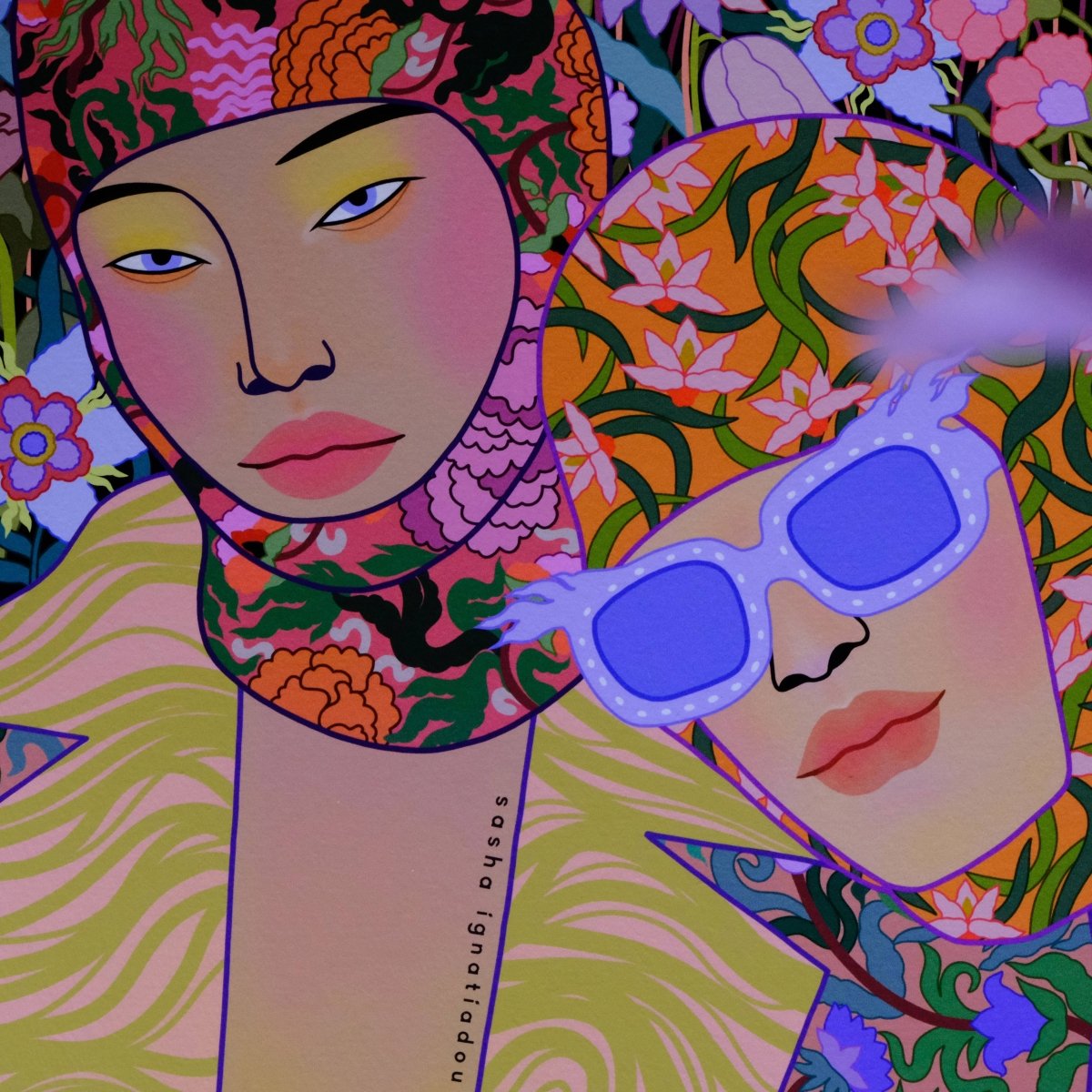 A4 Giclee fine art print of a girl wearing a balaclava by Sasha Ignatiadou, featuring vibrant colors and detailed illustration.