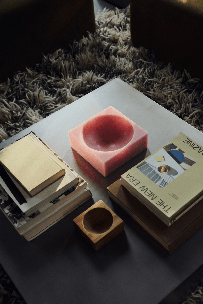 HKliving pink pop cube tray with 22x22x8cm size, featuring a geometric design and smooth surface for versatile use.