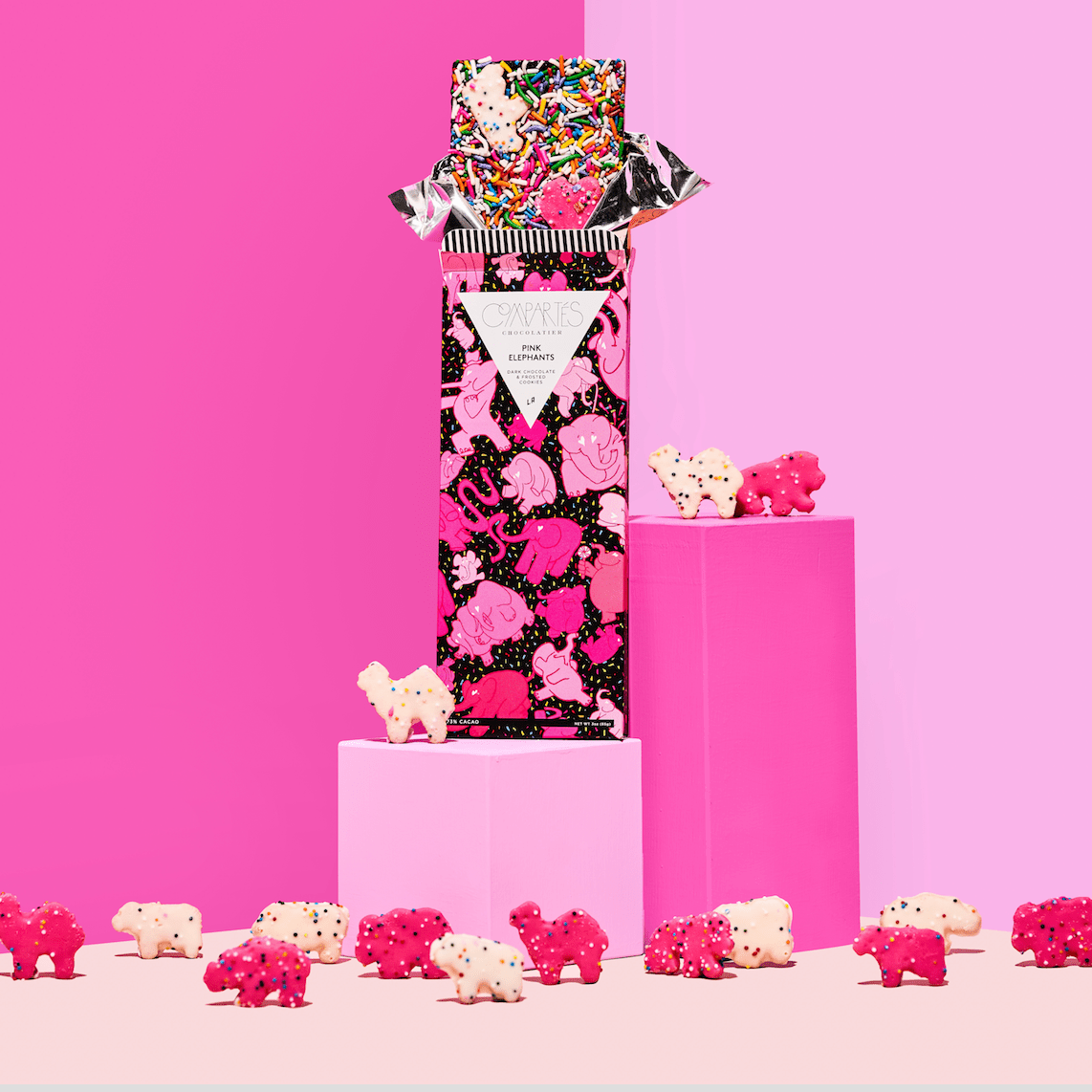 Zartbitterschokoladenriegel „Pink Elephants Animal Cookies“