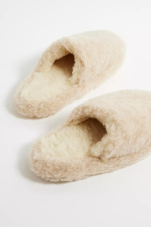 Unisex Backless Wool Slippers - Beige
