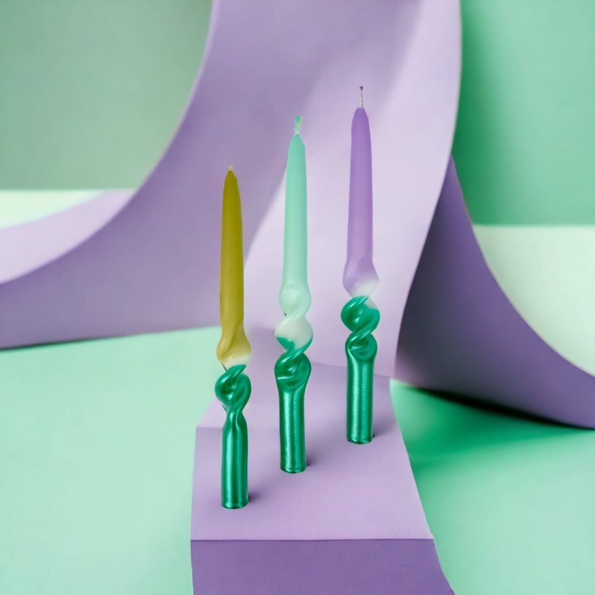 Dip Dye Swirl Candles - Set of 3 - Vibrant Matcha