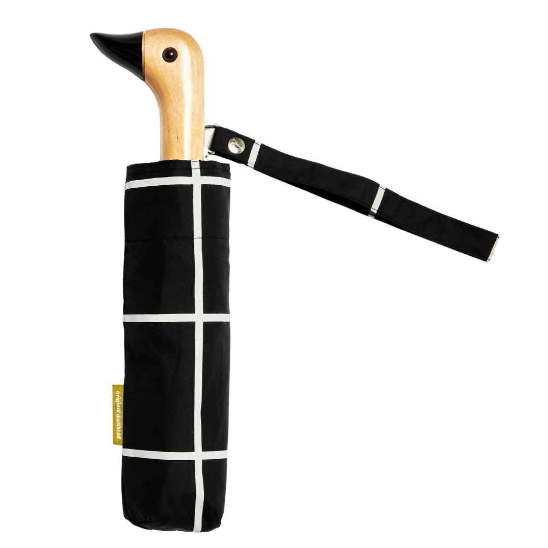 Black Grid Pattern Eco-Friendly Duck Handle Umbrella