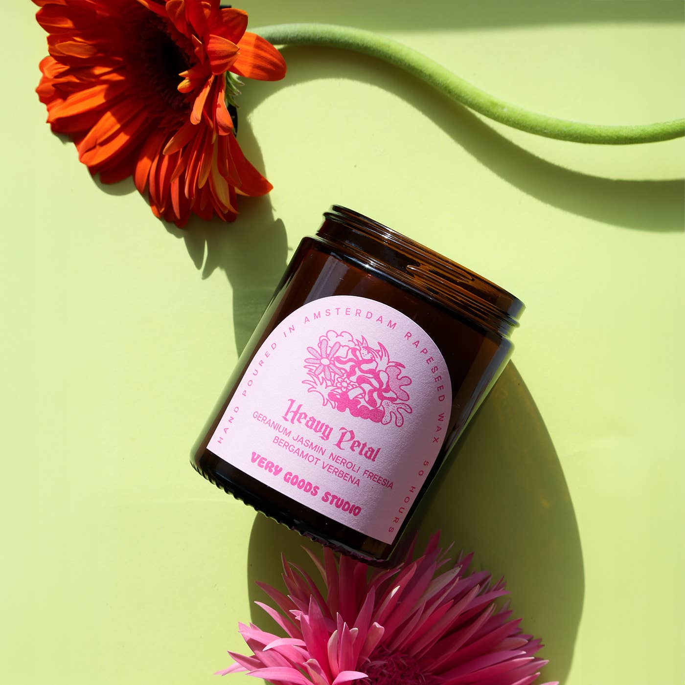 HEAVY PETAL Rapswachskerze / 170 ml / 45-50 Stunden Braunes Glasgefäß