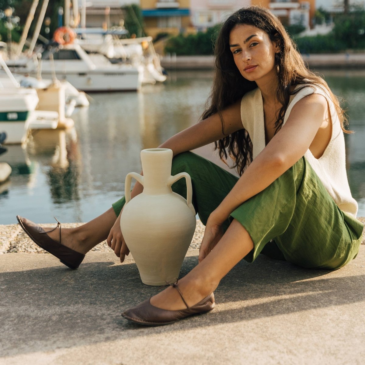 Extra large Gandian pitcher by Alfarería La Navà, handmade ceramic vessel with a rounded body and narrow spout.