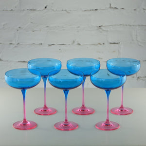 Coloured Cocktail Coupe Glass, Set of 6, Ice bonbon