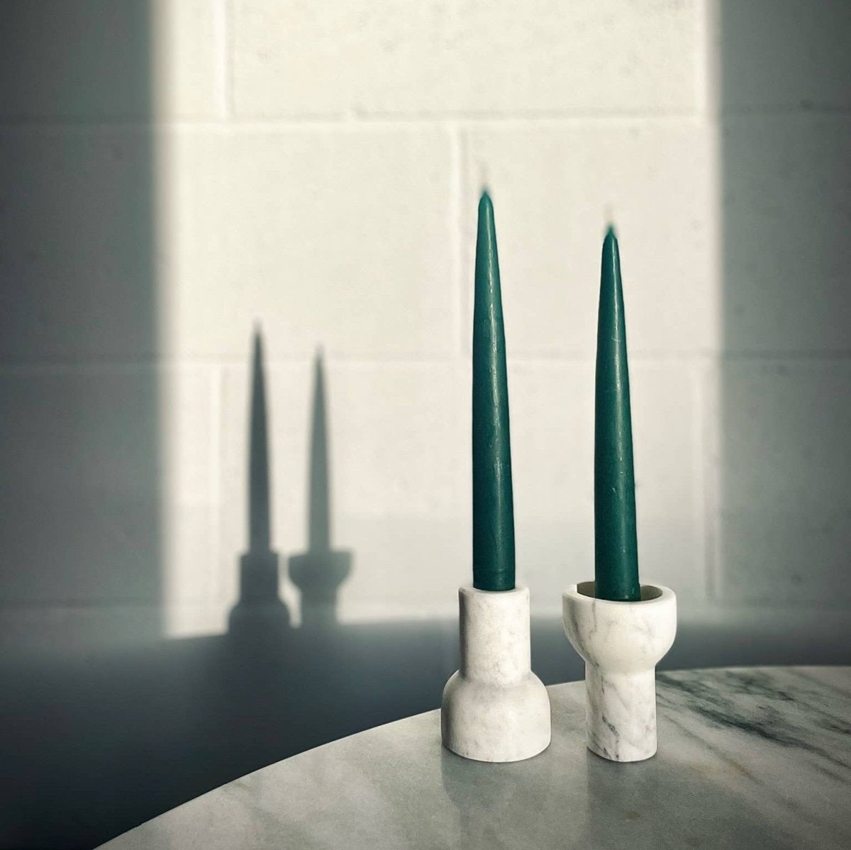 Marble Tealight and Taper Candle Holder: Pearl White