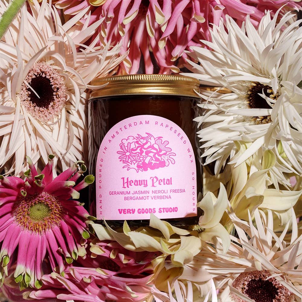 HEAVY PETAL Rapswachskerze / 170 ml / 45-50 Stunden Braunes Glasgefäß