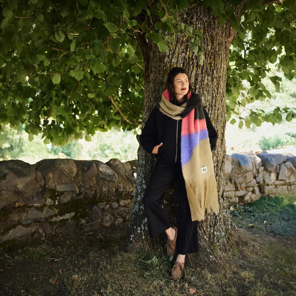 Views Mohair Scarf Night by 814 Ezcaray featuring soft, dark mohair fabric draped elegantly as a stylish accessory.