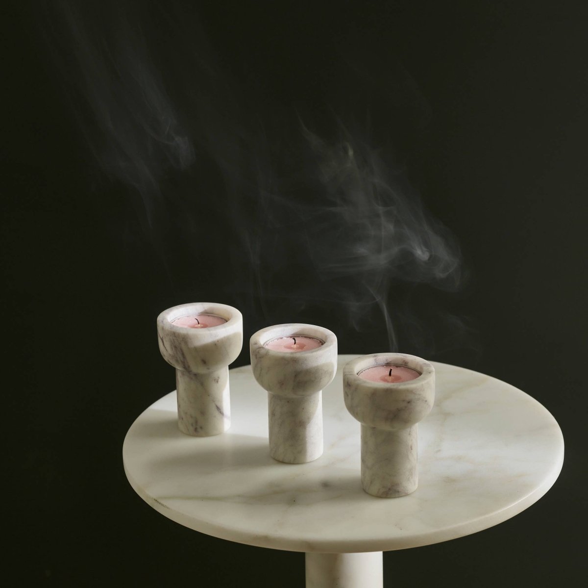 Marble Tealight and Taper Candle Holder: Pearl White