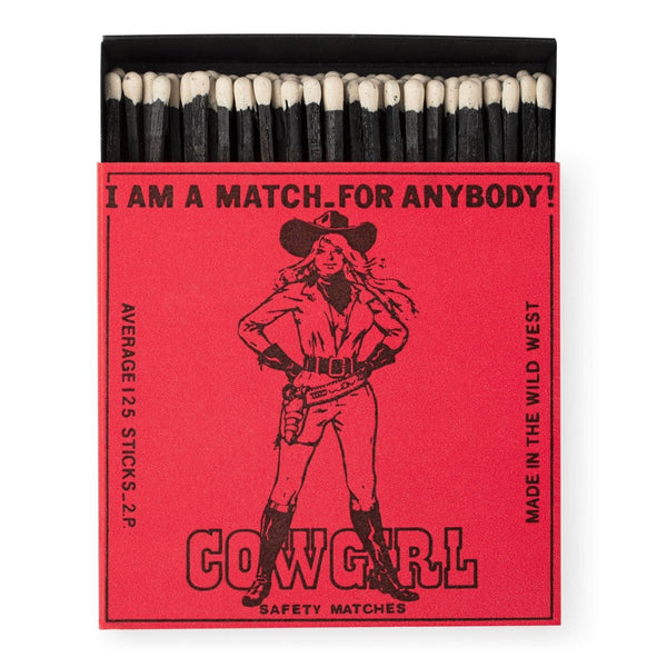 Vintage Cowgirl Streichholzschachtel – „I Am a Match for Anybody“