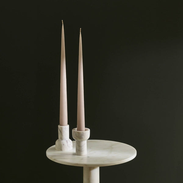 Marble Tealight and Taper Candle Holder: Pearl White