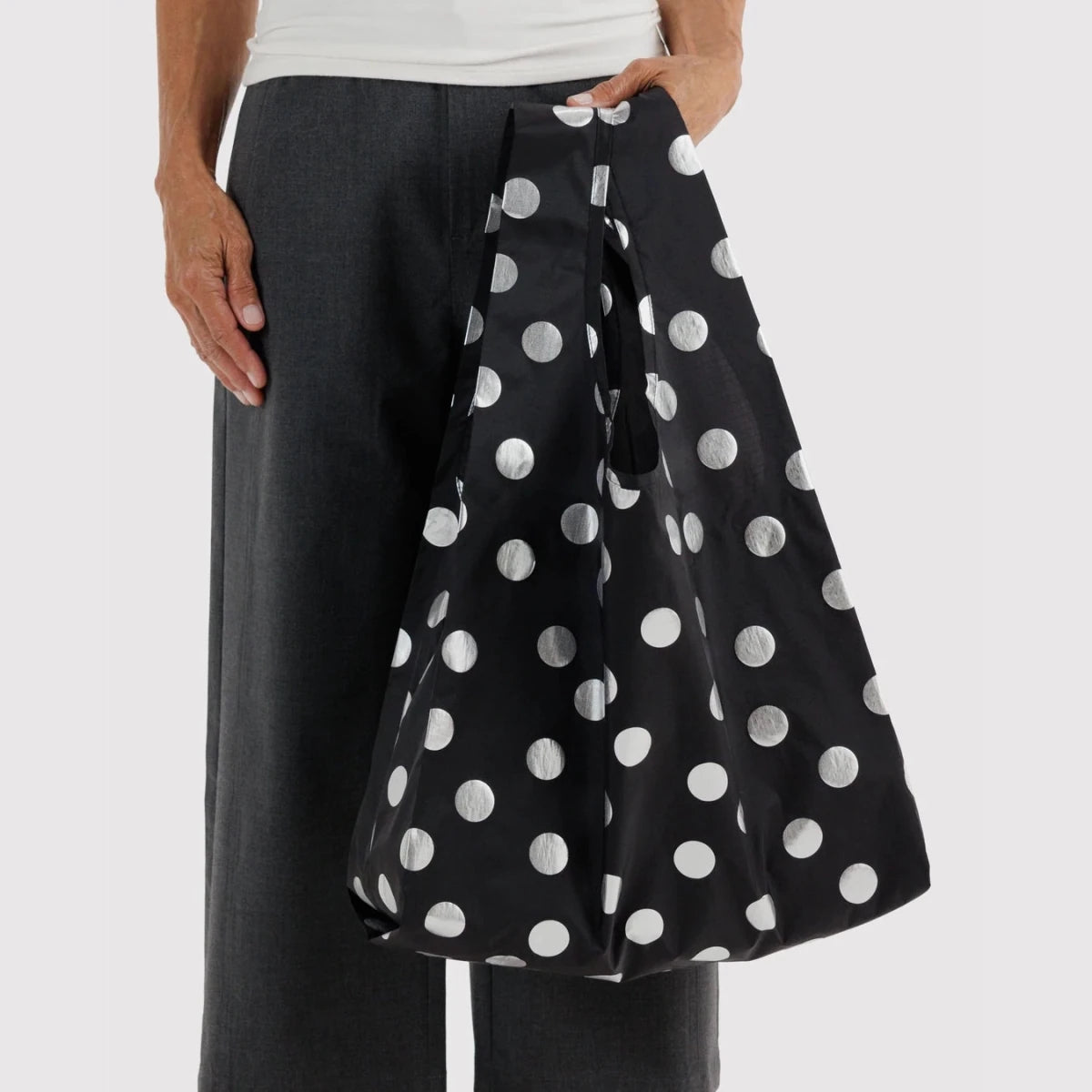 Silver Metallic Polka Dot Baggu Bag