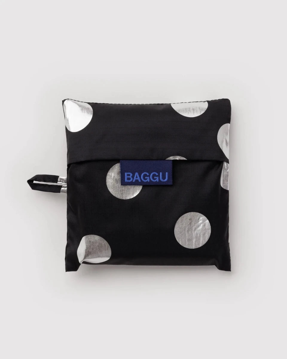 Silver Metallic Polka Dot Baggu Bag