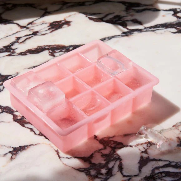Pink square ice cube tray from Hallesches Haus Mum's Big Night In gift set, perfect for making large ice cubes.