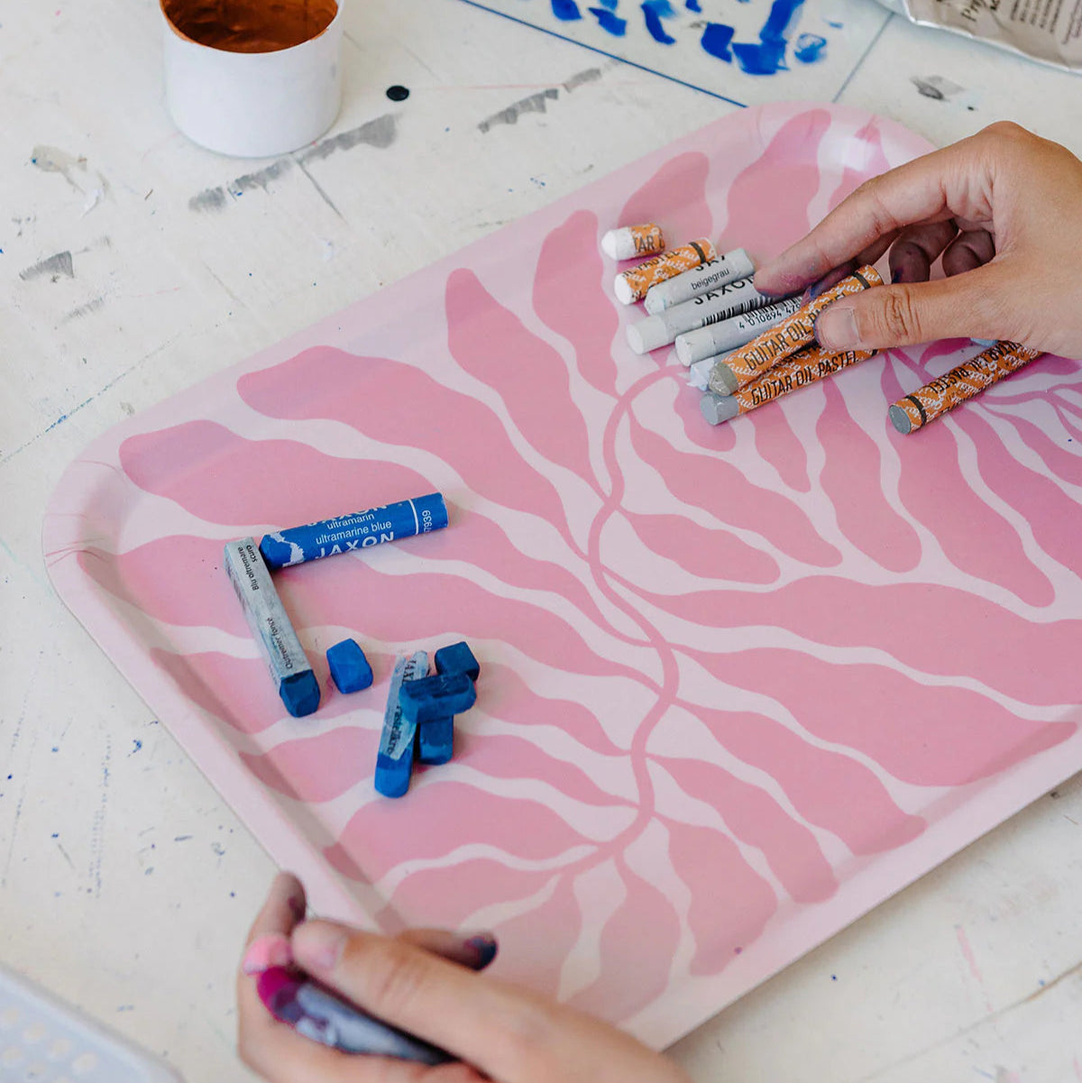 Pink Leaves Rectangle Tray